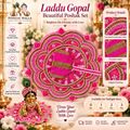 Beautiful Pink & Gold Embroidered Laddu Gopal Poshak Set