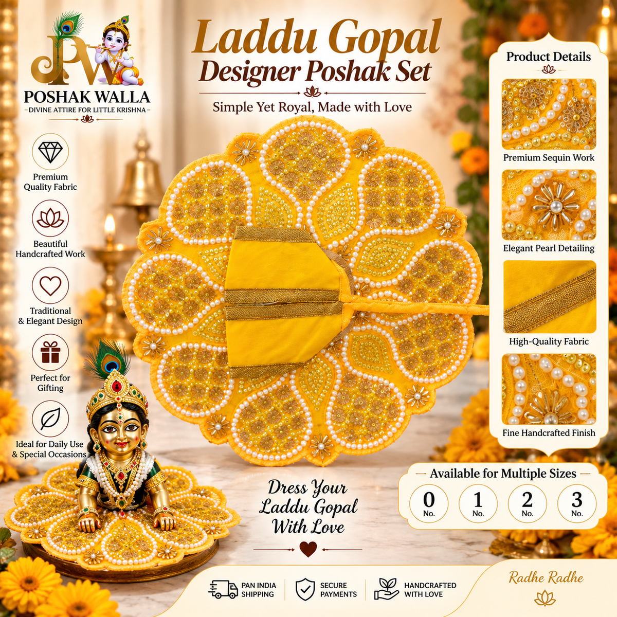 Laddu Gopal Designer Poshak Set - Red Pearl Petal
