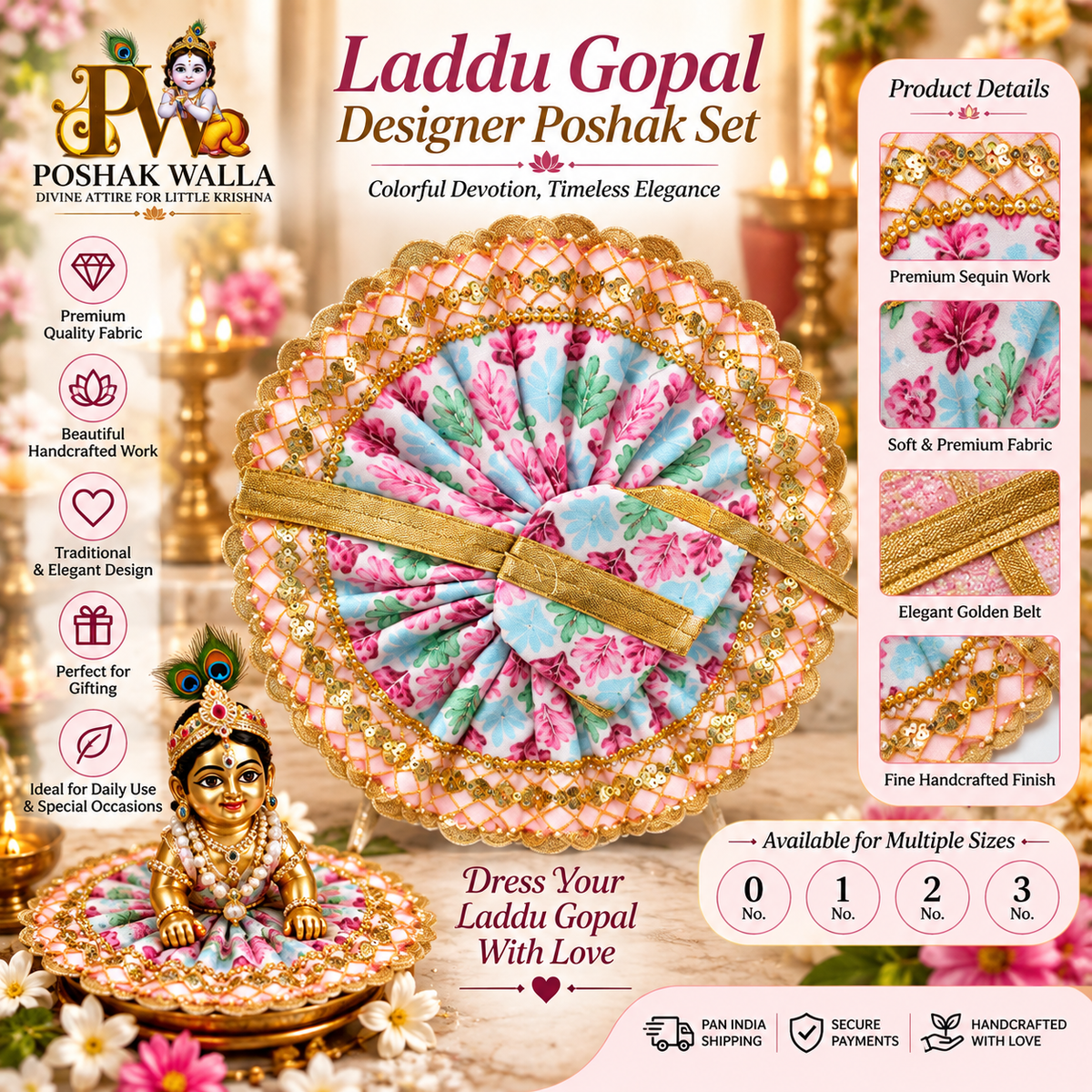Laddu Gopal Designer Poshak Set - Pink Floral Print