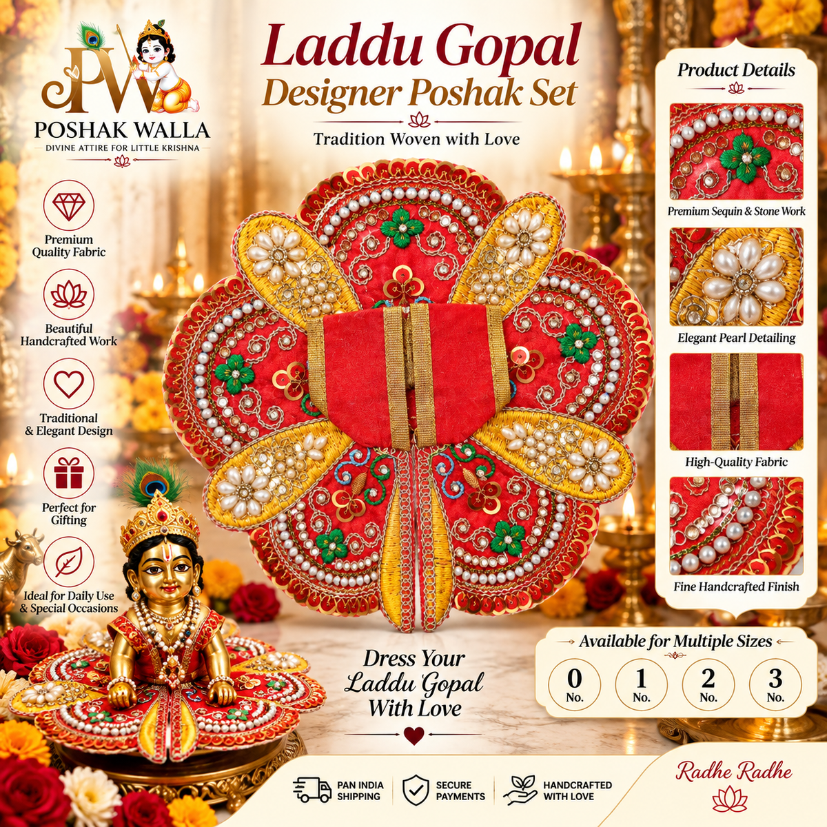 Laddu Gopal Designer Poshak Set - Yellow Pearl Sequin