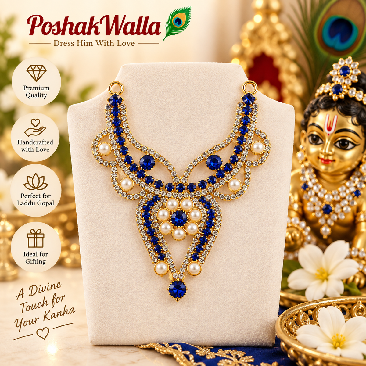Laddu Gopal Blue Sapphire & Pearl Necklace
