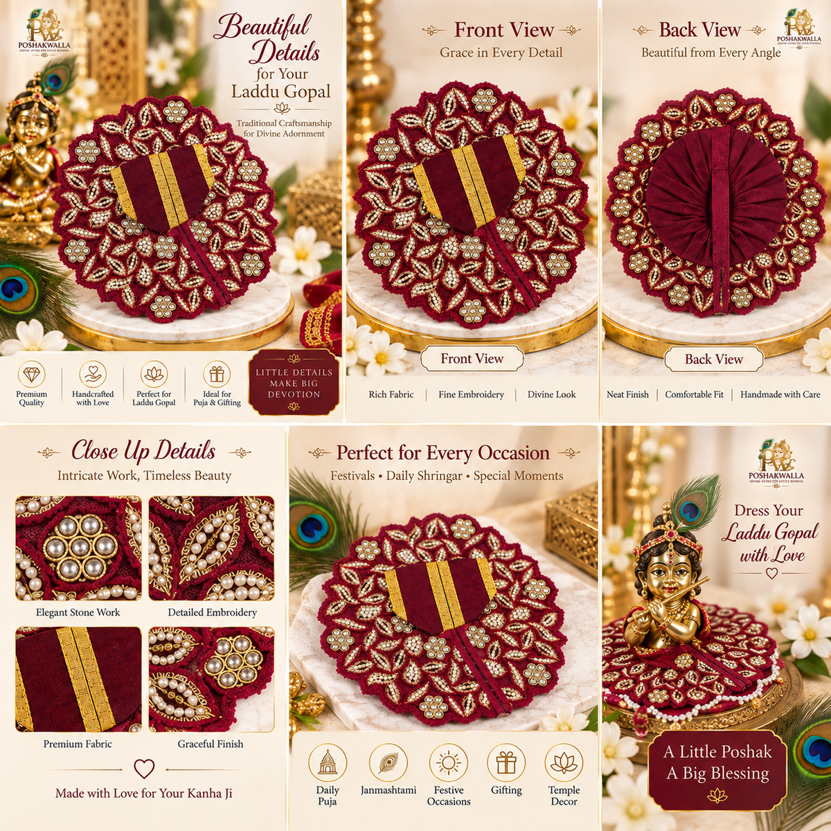 Royal Maroon Embroidered Laddu Gopal Shringar Poshak
