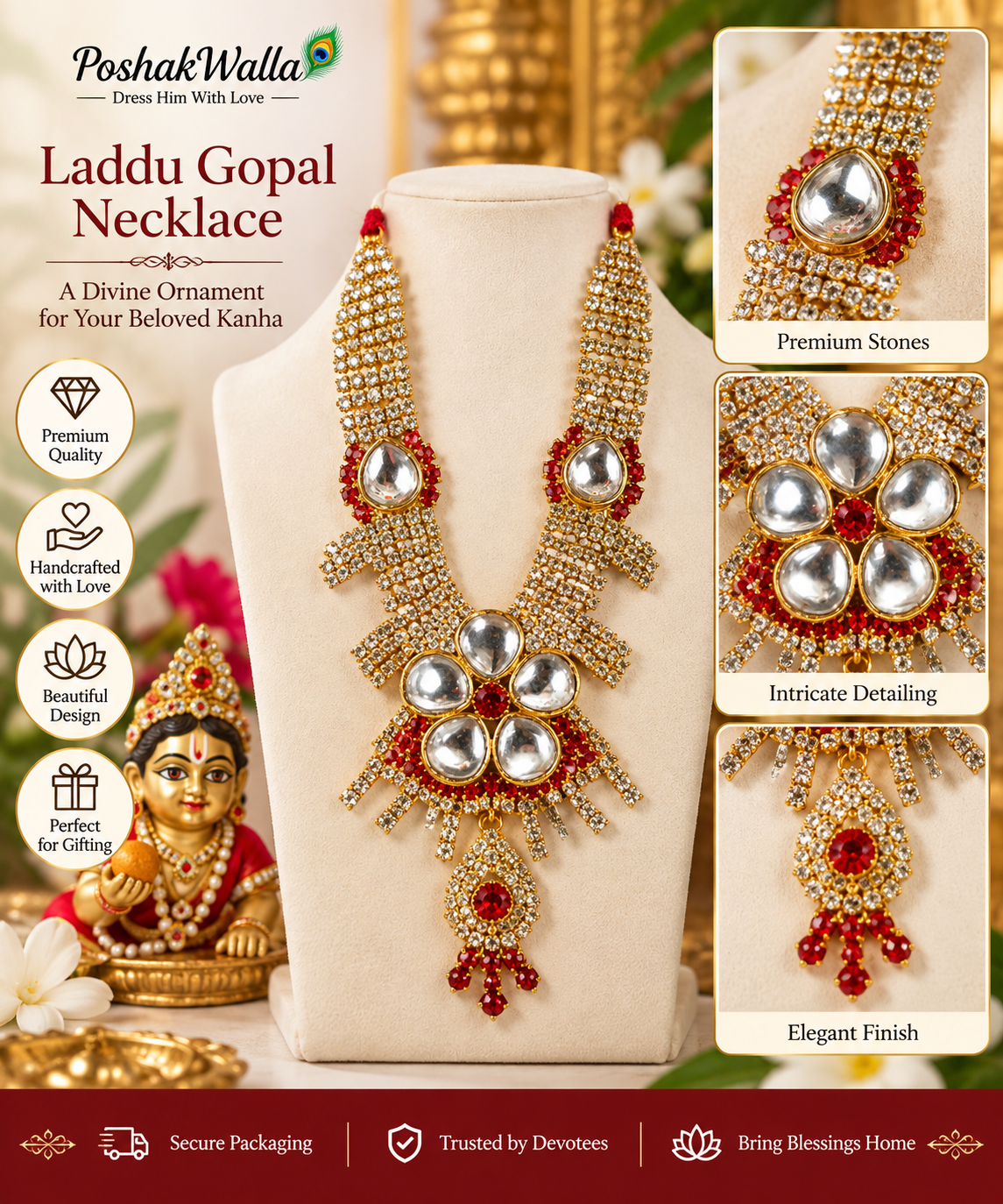 Laddu Gopal Multicolour Kundan Necklace – PoshakWalla