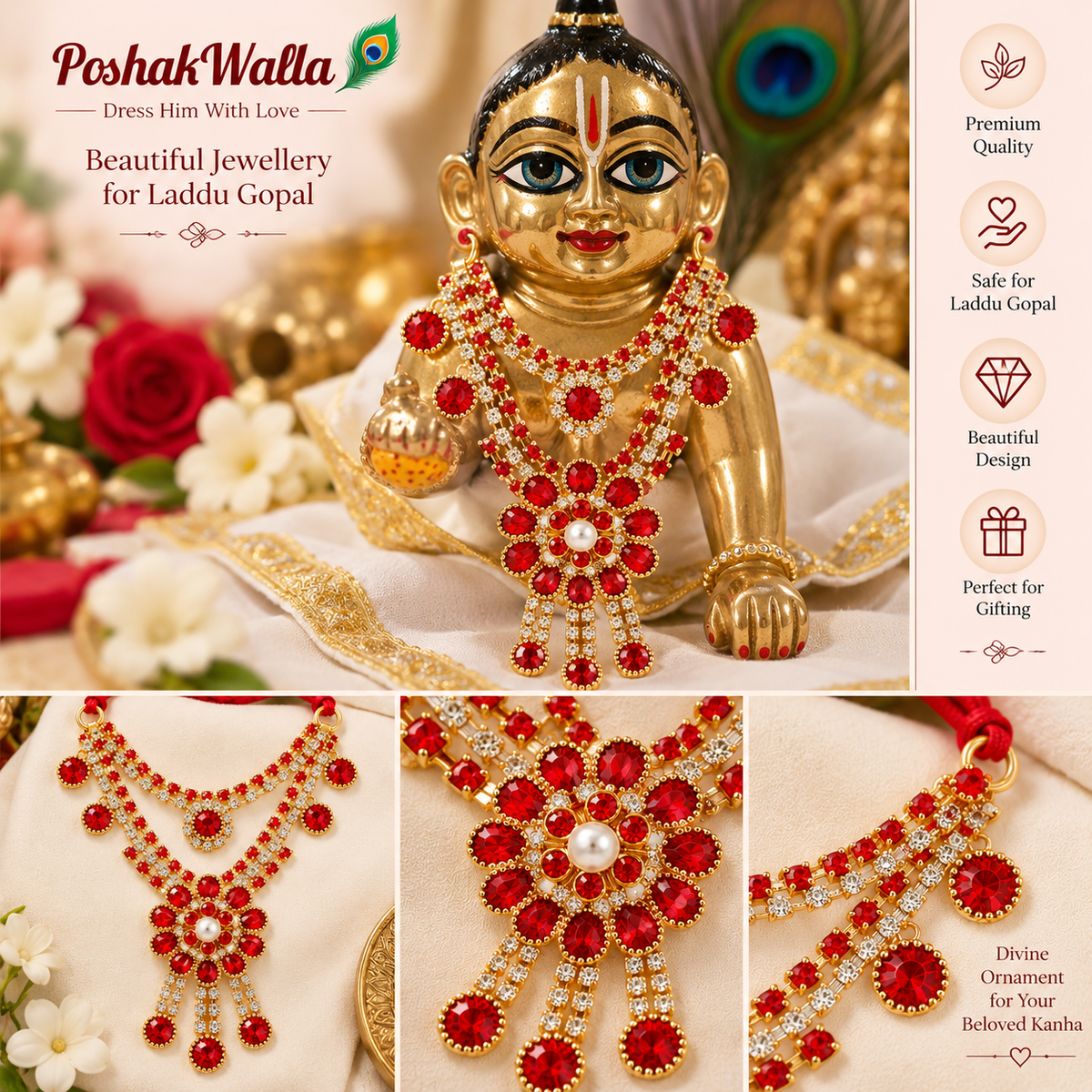 Laddu Gopal Red Ruby Necklace Set – PoshakWalla