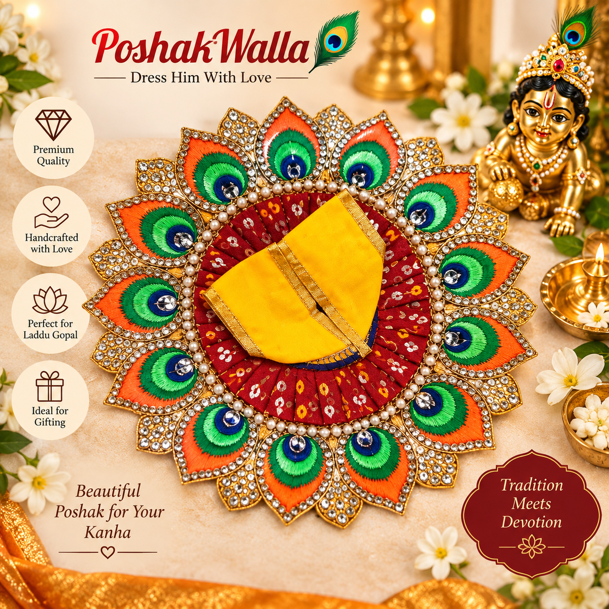 Peacock Feather Star Poshak for Laddu Gopal