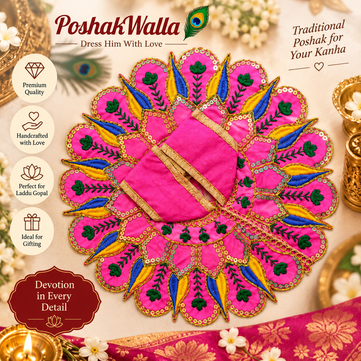 Red Kundan Chakra Poshak for Laddu Gopal