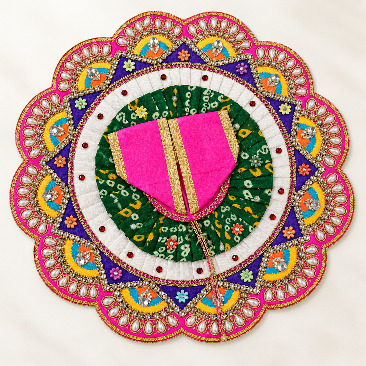 Pink Purple Multi-layer Pearl Bandhani Poshak for Laddu Gopal