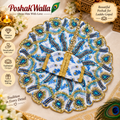 Blue Peacock Feather Print Scalloped Poshak for Laddu Gopal