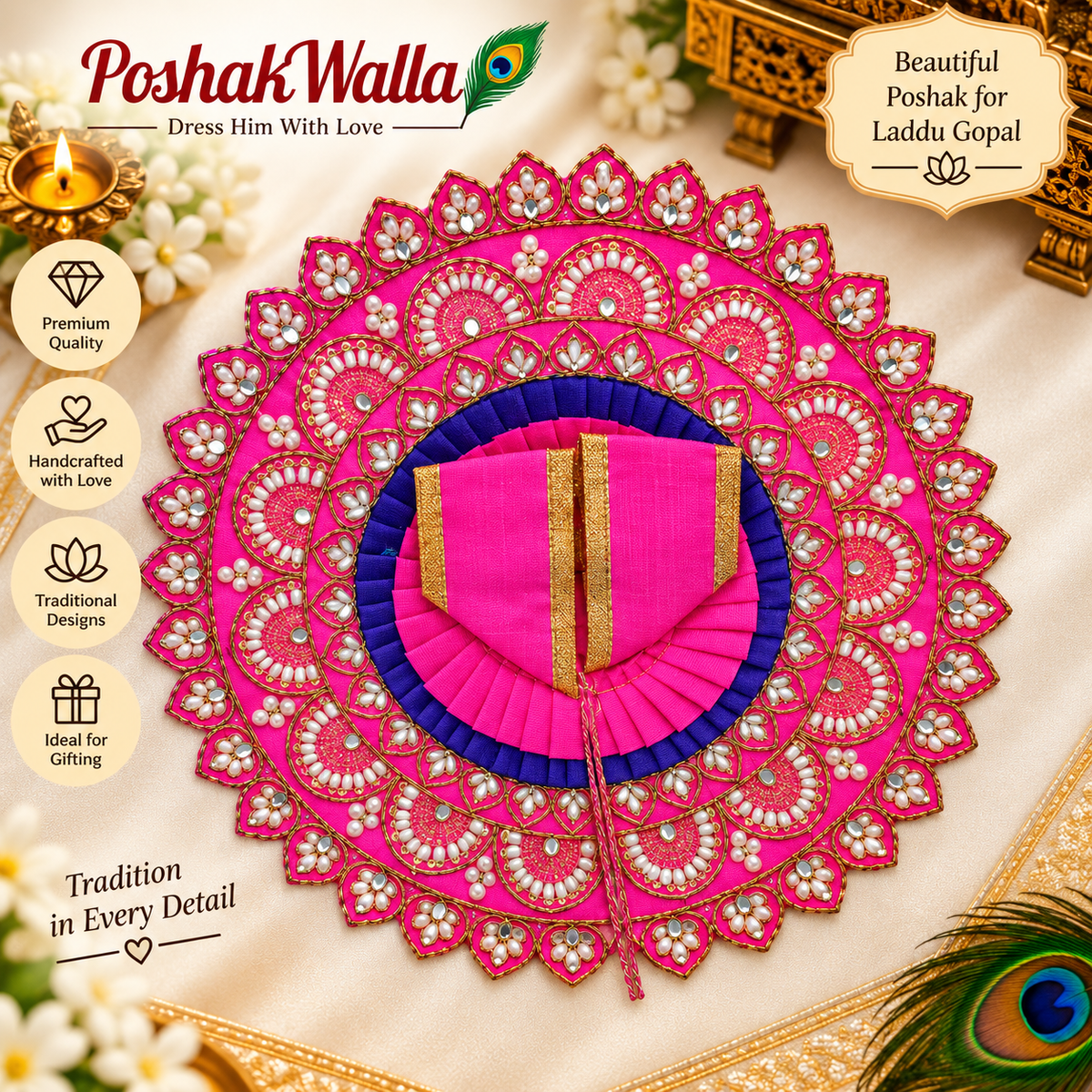 Black Bandhani Sequin Coral Leaf Poshak for Laddu Gopal