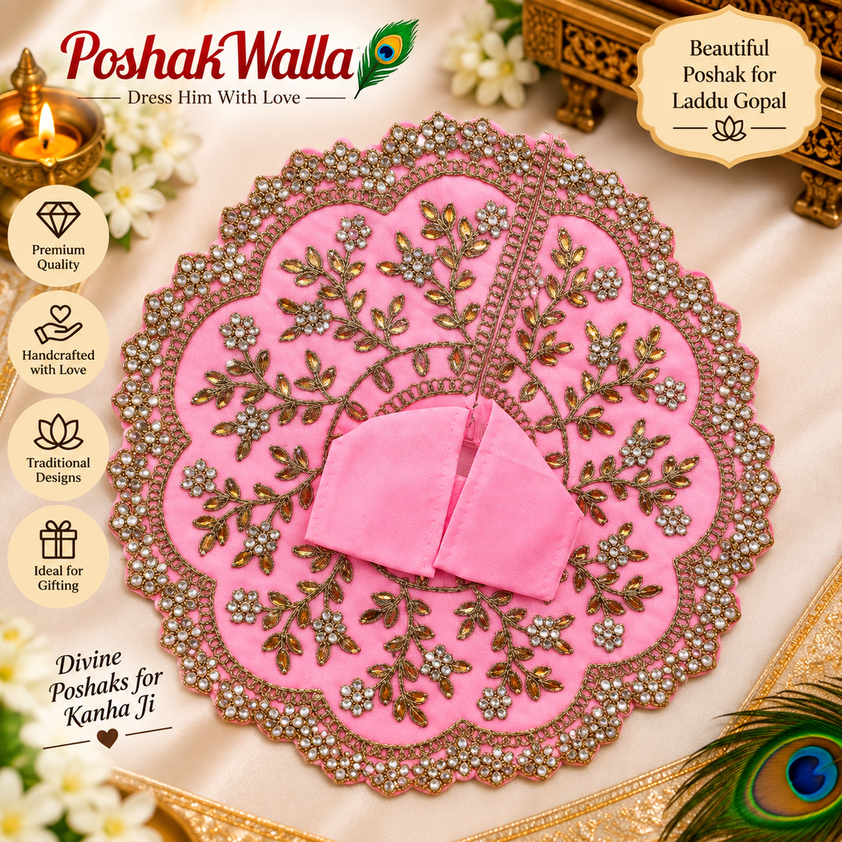Red Purple Peacock Eye Gemstone Poshak for Laddu Gopal