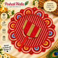 Yellow red green stone pearl Laddu Gopal poshak with emerald kundan and pearl embellishments