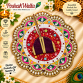 Orange and teal kundan Laddu Gopal poshak with pearl and stone work