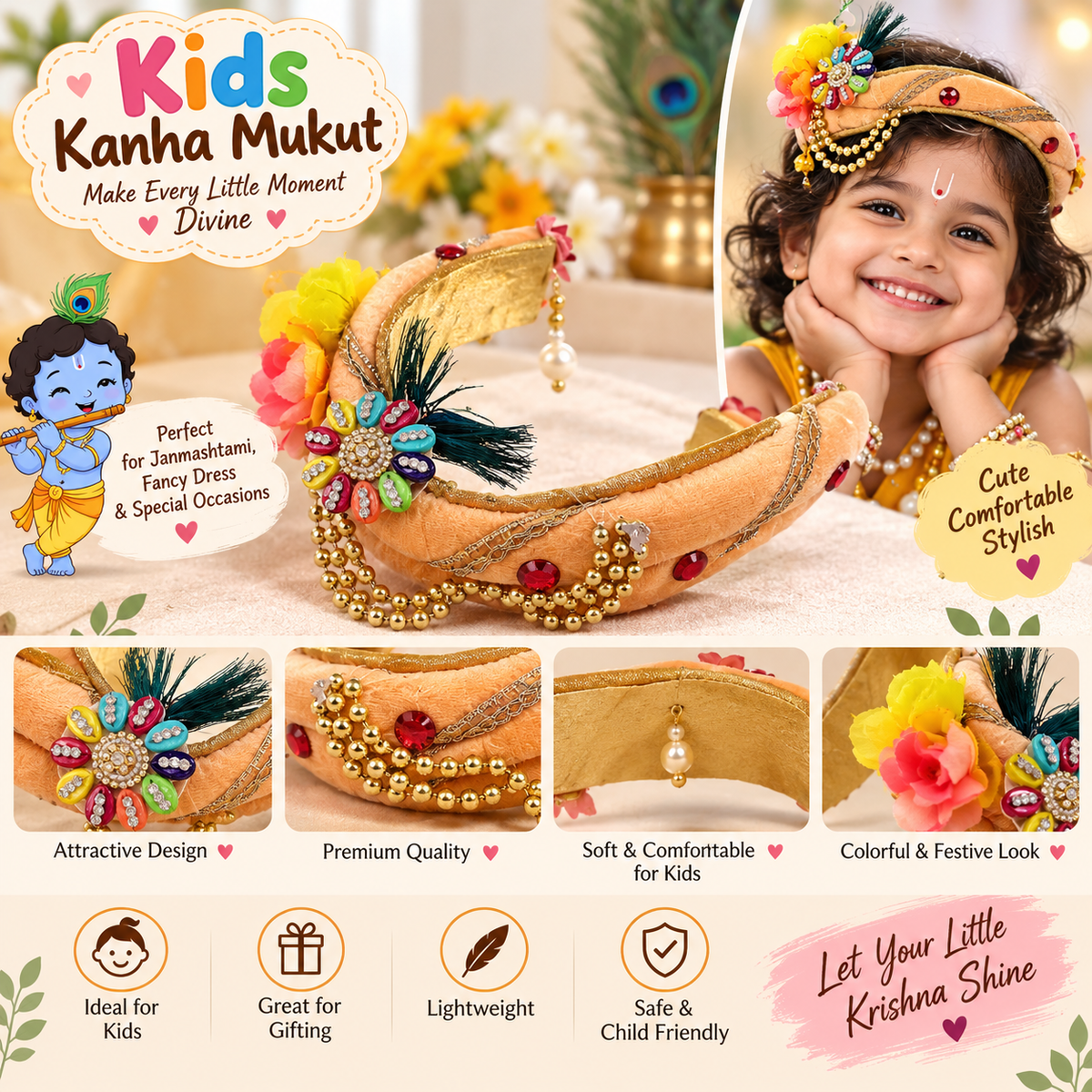 Kids Kanha Mukut - Krishna Crown for Janmashtami and Fancy Dress